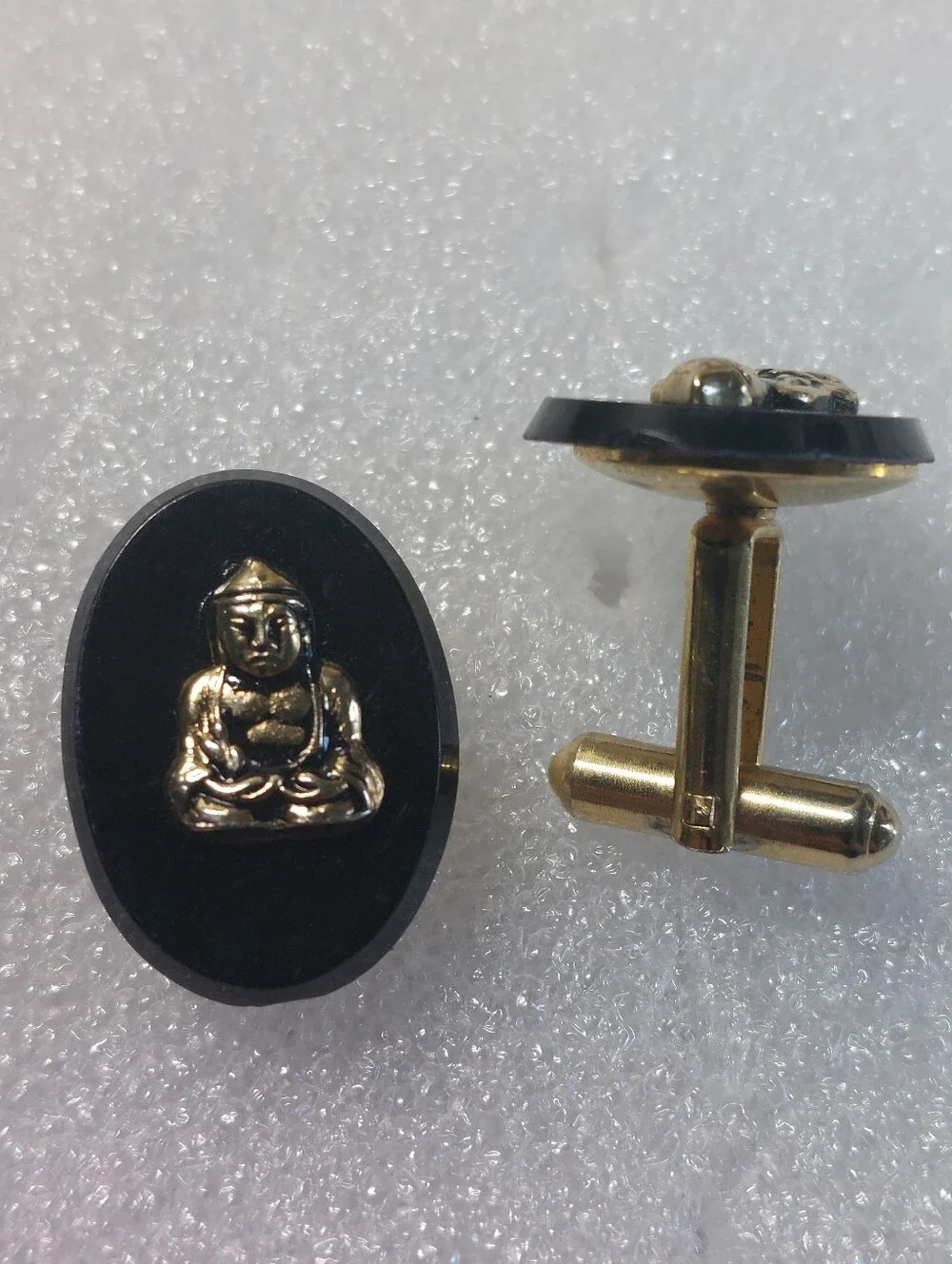 Vintage Cufflink Lot of 3 - Enamel Parrot Birds, Buddha Statues & Green Lucit